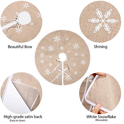 Tatuo Weihnachtsbaum Rock Weiße Schneeflocke Gedruckt Sackleinen Baum Röcke Base Abdeckung für Weihnachten Weihnachtsfeiertag Dekorationen (100 cm) - Image 4