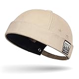 Tiakay Gorra Docker para Hombre de Algodón Sin Visera - Ajustable, Estilo Marinero, Puño Doblado, Retro, Gorra de Cabeza (Beige)