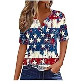 Fourth of July Shirt Women V Neck Button Up Casual Short Sleeve Graphic Print Henley Tops 2026 Independence Day