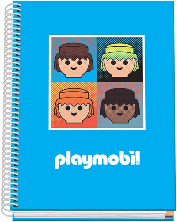DOHE - A5 Squared Notebook - Spiral Binding, 100 Sheets of 90 g/m², 5 mm Square, Hardcover, Playmobil Core, School Supplies - Blue