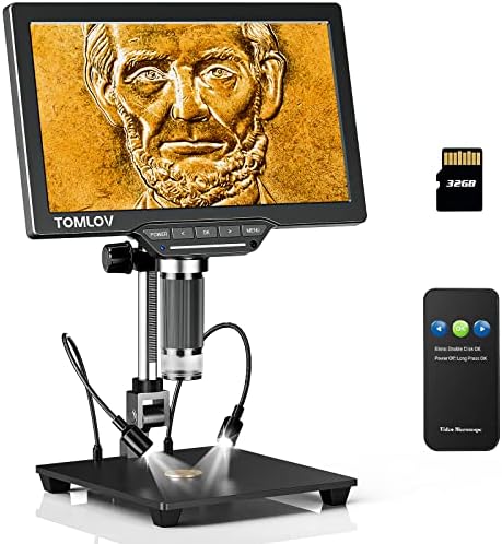 TOMLOV DM202 SE LCD Digital Microscope with Dual Battery 1300x,10.1" Soldering Microscope for Adults,16MP LCD Microscope for Electronics Repair, Coin Microscope for Error Coin,Windows Mac Compatible