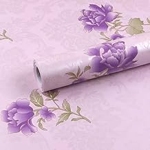 HOMEMATES Self-Adhesive Wallpaper Waterproof Old Furniture Vinyl Stickers Wooden Door Wardrobe Desktop PVC Wall Papers 45 X 304 CM (Purple Flowers)