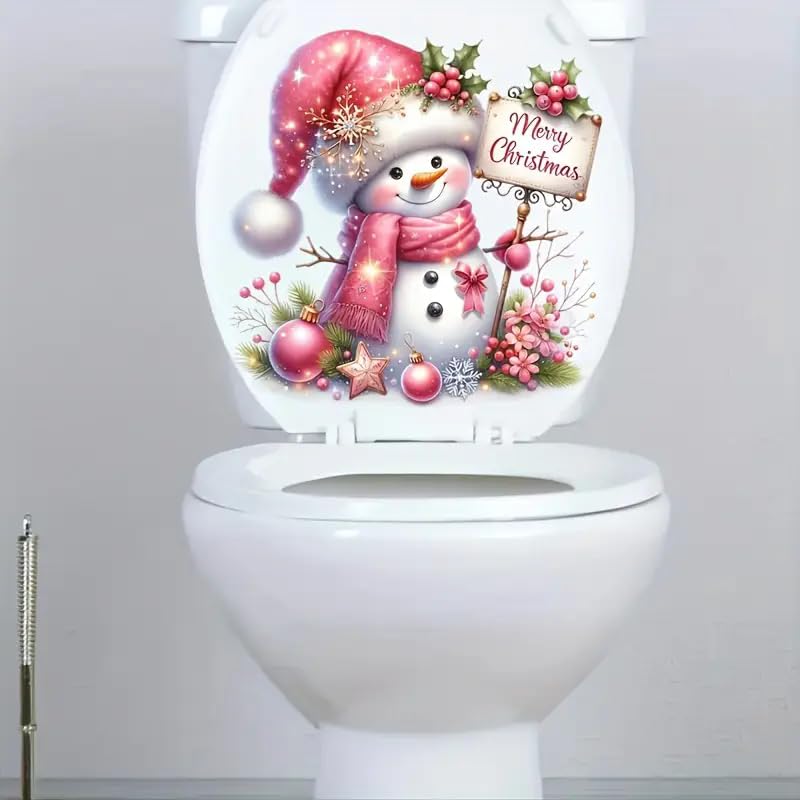 Adorable Snowman Christmas Toilet Cover Sticker Decals,Fish Bird Flower Leaf Waterproof Toilet Lid Tank Seat Decals Cistern Self-Adhesive Bathroom Wall Sticker