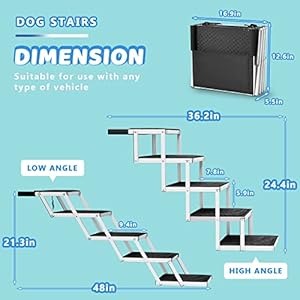   Lemberi-Reinforced-Dog-Stairs-for-Car-SUV-and-Trucks-Aluminum-Dog-Ramps-for-Small-to-Large-Size-Dogs-with-Non-Slip-Surface-Lightweight-Foldable-Pet-Car-Steps-Up-to-250-lbs-for-Bed-Oudoor