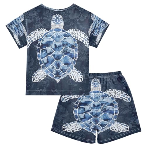 senya Short Sleeve Pajamas Sets Summer Cotton Sleepwear Blue White Sea Turtle2