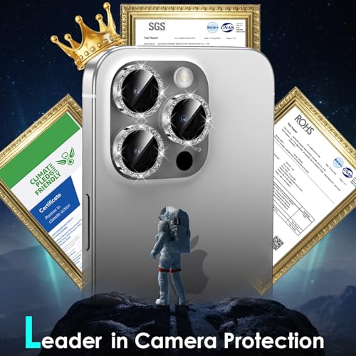 Image of YWXTW Designed for iPhone 15 Pro /iPhone 15 Pro Max Camera Lens Protector Bling, [New Glitter Design] Individual Metal Tempered Glass Camera Cover Accessories Case Friendly (Silver Titanium Glitter)