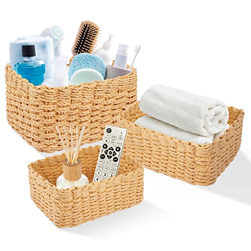 Happy Fox Wicker Bathroom Basket, 3 Piece Storage Laundry Basket, Woven Storage for Dressing Table Organization Home Decor