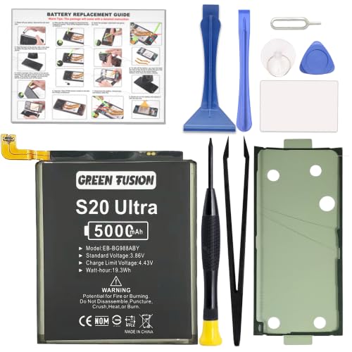 Image of GREEN FUSION Compatible with Galaxy S20 Ultra 5G Battery Replacement, EB-BG988ABY New 0 Cycle Battery for Samsung Galaxy S20 Ultra G988U /B /W /N with Installation Instruction & Repair Toolkit
