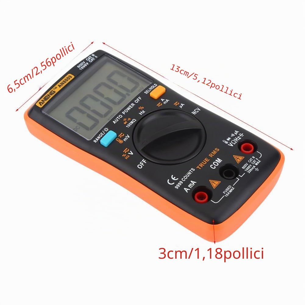 AN8009 Multimetro digitale Palmare Portatile Auto Range True RMS AC/DC Voltage Retroilluminazione elettronica Display LCD