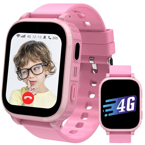 Ruopoem 4G Montre Connectée Enfant, Montre GPS Enfant Tracker avec Appel Vidéo SIM Chat Vocal SOS Réveil Jeux Mode Scolaire Étanche IP68, Montre Telephone...