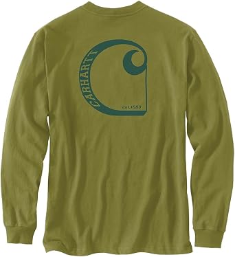 Carhartt Mens 106363 Relaxed Fit Heavyweight Long-Sleeve Pocket C Graphic T-Shirt Large Dill