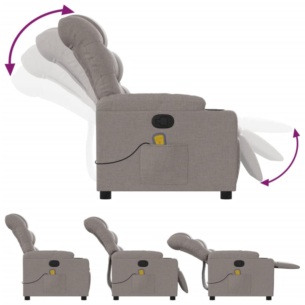 Massagesessel Taupe Stoff Relaxsessel mit Liegefunktion und Vibrationsmassage für Wohnzimmer Büro Lounge Komfort ergonomisches Design