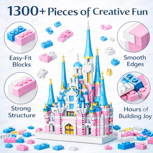 Image of The Little Ones Building & Construction Sets - 1300+ PCS Princess Castle Building Block Toys for Girls Toys for Kids Birthday Gifts DIY STEM Educational Toys for Girls Aged 8-14 Years[Princess Castle