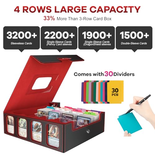Image of Gomyrod Card Storage Box 3200+ MTG Deck Box with 30 Colorful Divider, 4 Row Commander Trading Card Cases with Portable Handle & Display Windows, Fits for MTG /TCG /Magic Cards, Patented Design