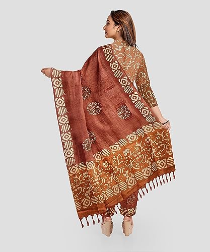 Image of STB-SILK TEXTILES BHAGALPUR Women's Bhagalpuri Cotton Silk Batik Print Unstitched Salwar Suit Dress Material With Dupatta | Dress Material For Women's & Girls (Rust)