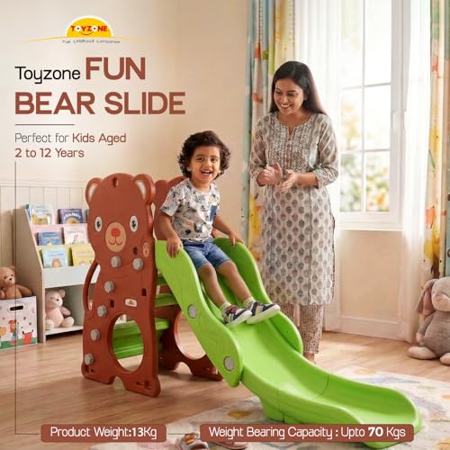 Image of Toyzone Love Bear Slide for Kids | Baby Play Slide | Indoor & Outdoor Kids Slide | Easy Assembly | Safe Rounded Design | BIS Certified | Made in India | Kids Slide for 2-12 Years, Upto 70 kgs
