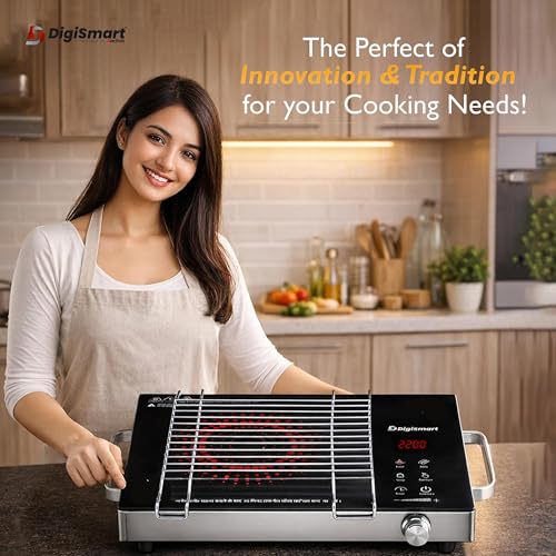 Image of DIGISMART Infrared Induction Cooktop Emerald 2200W | 7 Preset Menus | Digital Touch Control | Infrared Glass Top | Auto-Off Safety | Pan Sensor | Energy Efficient Induction Stove with Grill Rack