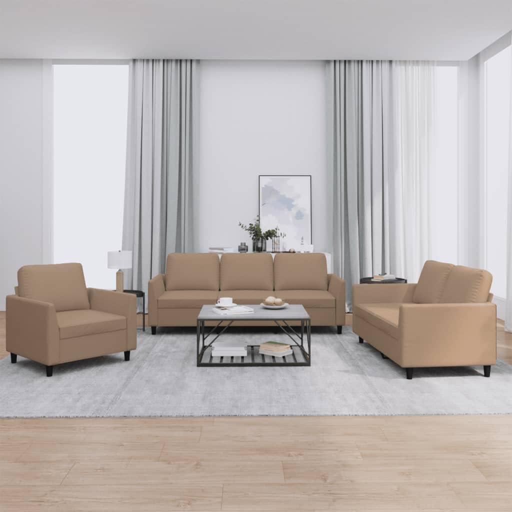 vidaXL Ensemble de Canapés avec Coussins 3 pcs, Canapés avec Accoudoirs et Dossier, Ensemble de Meubles, Mobilier de Salon, Moderne, Cappuccino Similicuir