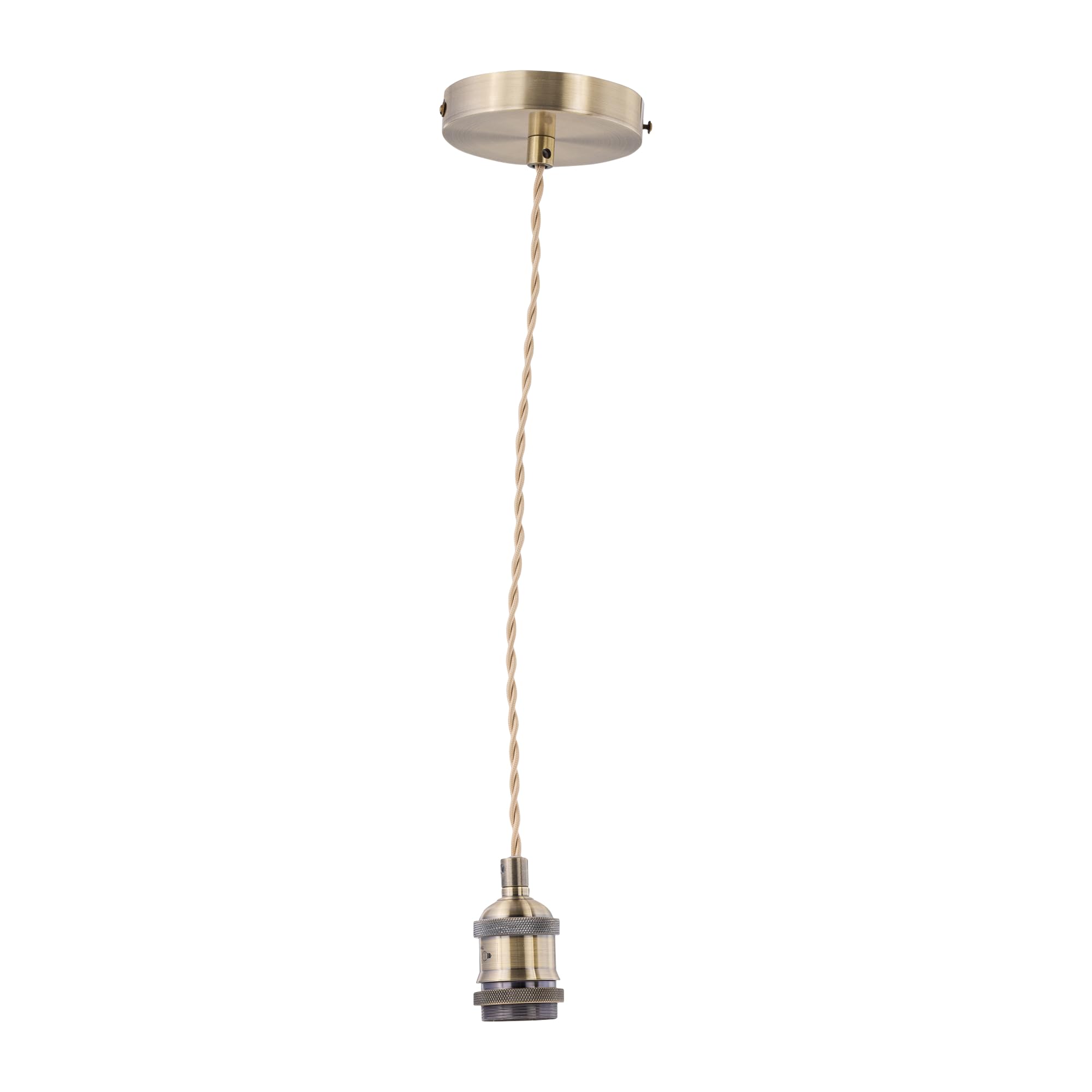 firstchoicelighting Vintage Ceiling Pendant Light, Antique Brass Finish Retro Design Suspension Kit, Includes Ceiling Rose Braided Cable and Lampholder, Height Adjustable