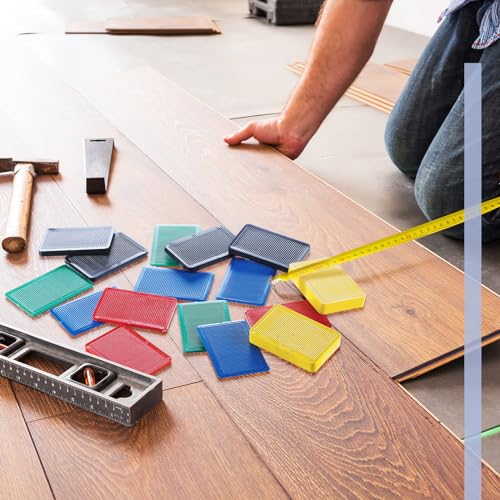 Image of Pangda 15 Pcs Structural Tile Plastic Shims for Leveling 1 /13'', 1 /9'', 1 /7'', 1 /5'', 2 /5'' Plastic Flat Furniture Shims for Toilet Door, Yellow Red Black Green and Blue