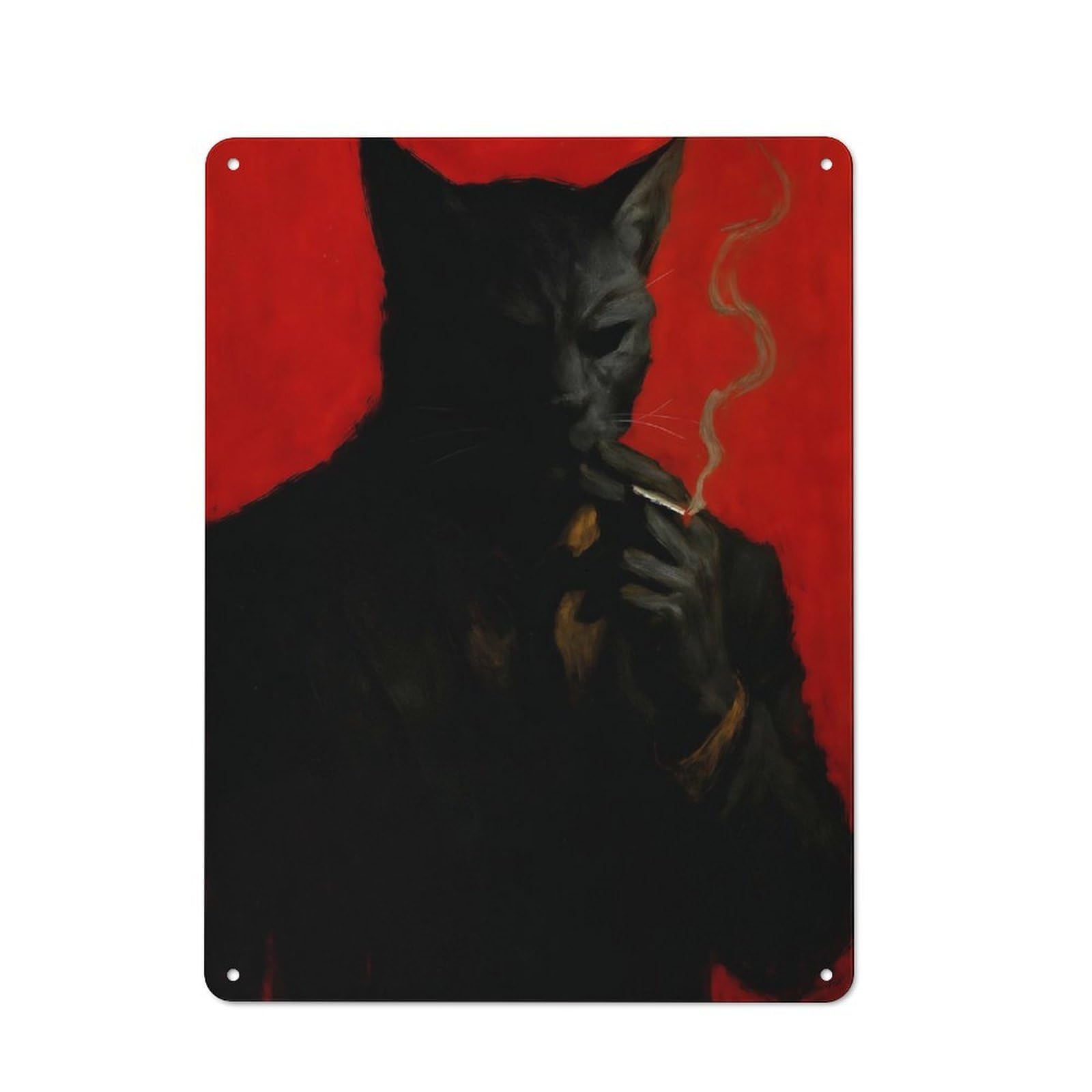 Junmoney Anthropomorphic Cat Smoking Cigarette Decorative Metal Plaque 40X30cm, Garage Style Shed Wall Plaque For Workshop, Basement, Shed Or Games Room