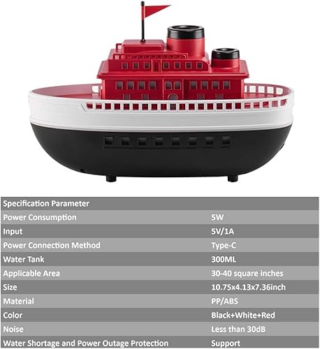 Miniatura 5 de Difusor de aceite esencial de aroma de barco de dibujos animados de 10.1 fl oz y humidificador de barco de doble orificio con luces LED de noche de