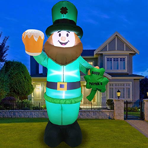 Leprechaun gonflable geant de 2.4m illuminé avec trefles et chope irlandaise - 8