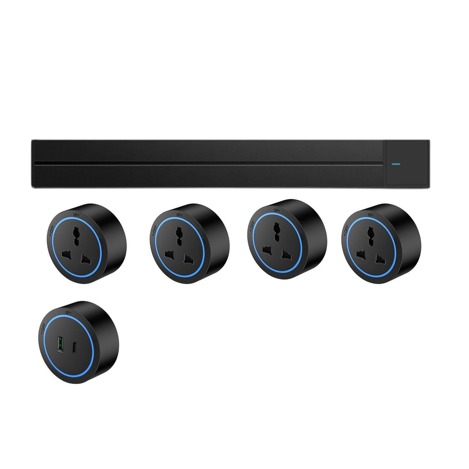 Power Strips Track Socket, Kitchen Power Strip, Wall-Mounted, Embedded Switch Guide Rail Slide Movement(Black,60cm)