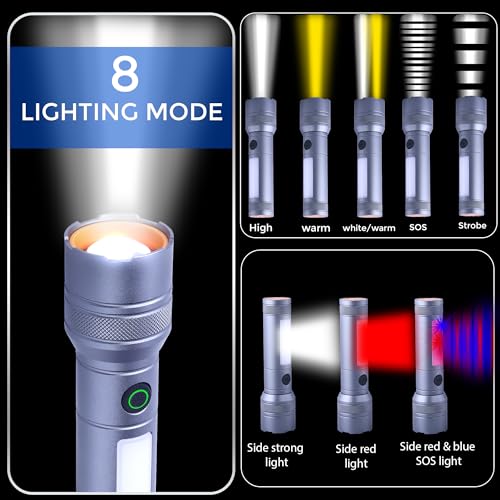 Image of Rechargeable Flashlight, Metal, 8 Lighting Modes with Telescopic Zoom, 1000 Lumens, Emergency Light, Water Resistant