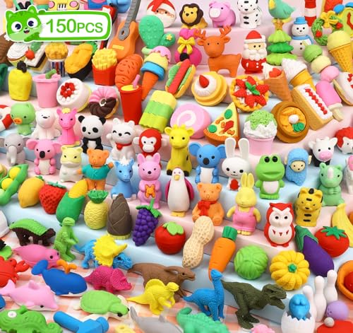 150 Pack Animal Erasers for Kids Bulk Pull Apart 3D Puzzle Erasers Treasure Box Toys for Classroom Rewards and Prizes Class Treasure Box Kids Party Favors Back to School Supplies Gift