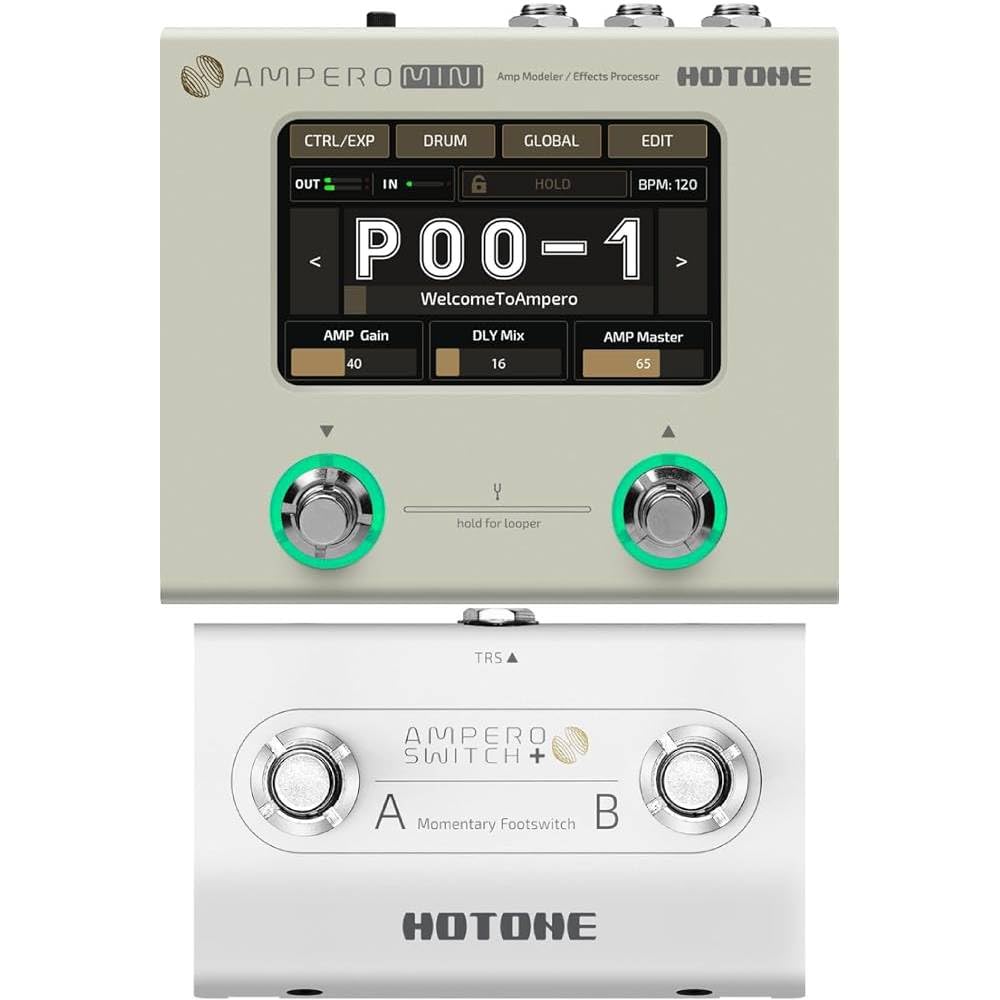 HOTONE Ampero Mini MP50VN - Guitar Multi Effects Processor Touch Screen Modeling IR Cabinets and Hotone Ampero Switch+ FS-2 Dual Foot Switch bundle