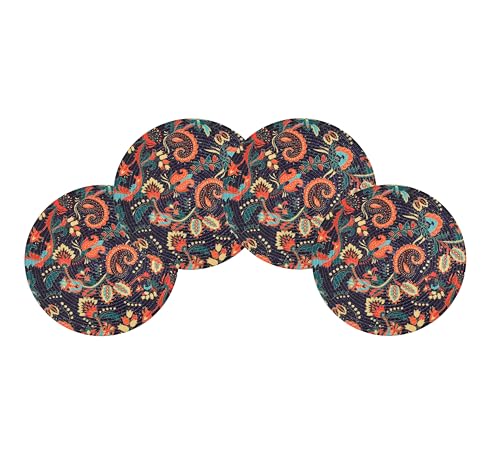 Image of LaVichitra Cotton Table Placemat | Dining Table Mat | Bed Side Table Mat | Cotton Round Shape Placemats | Washable PlaceMat for Shelves & Plant Pots - Pack of 4, Fusion Art