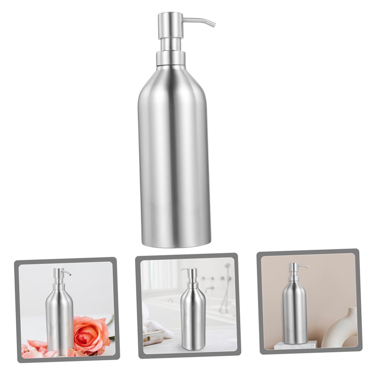 Dispensador de Jabón de Acero Inoxidable 700ml, 2 Piezas | Botella Rellenable para Líquido, Acabado Plata, Diseño Decorativo, Fácil de Presionar y Usar en Baño o Cocina