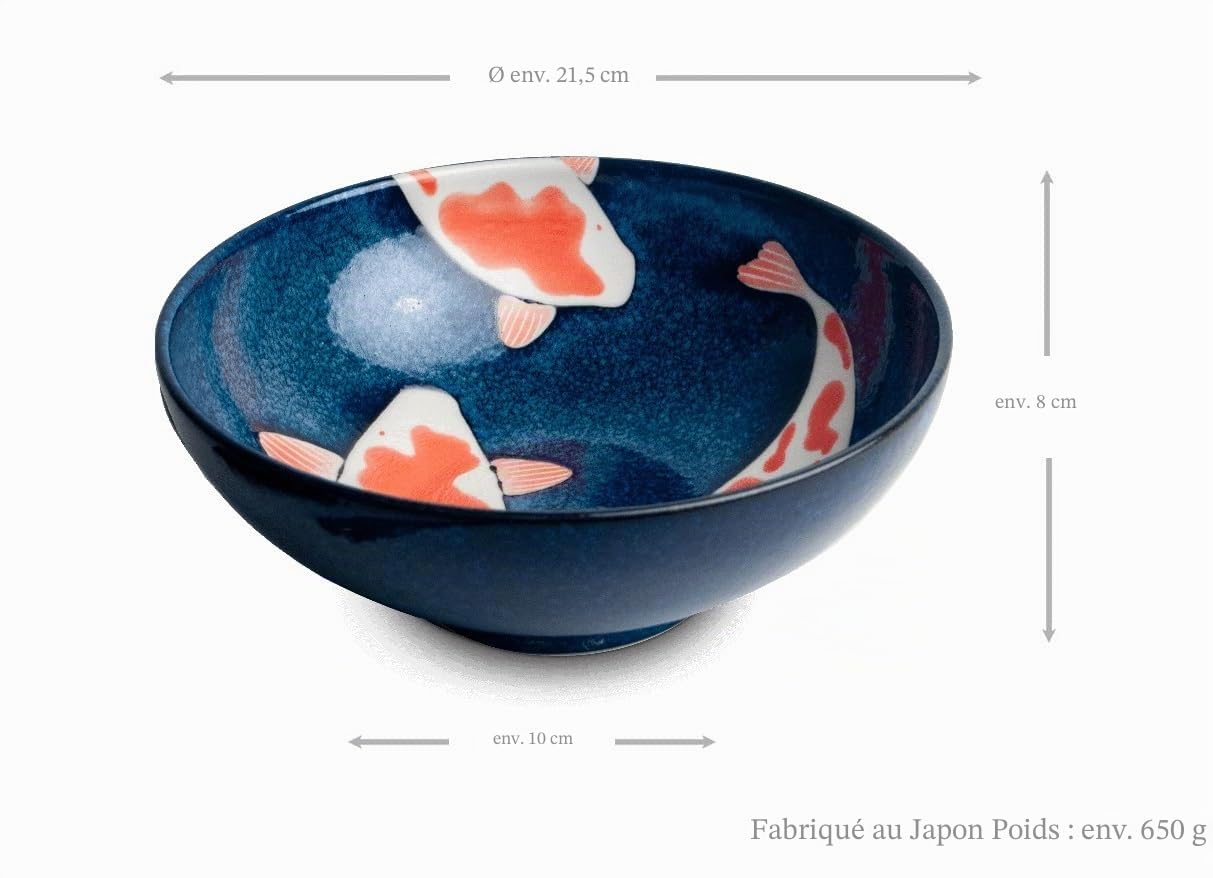 Koi-Bowls- ASIATICA | Bols à Ramen en Porcelaine, différentes Tailles | Bol asiatique de haute qualité pour riz, nouilles, tapas, udon, céréales, soupes - Fabriqué au Japon (Bol Ø21,5 cm | H8 cm)