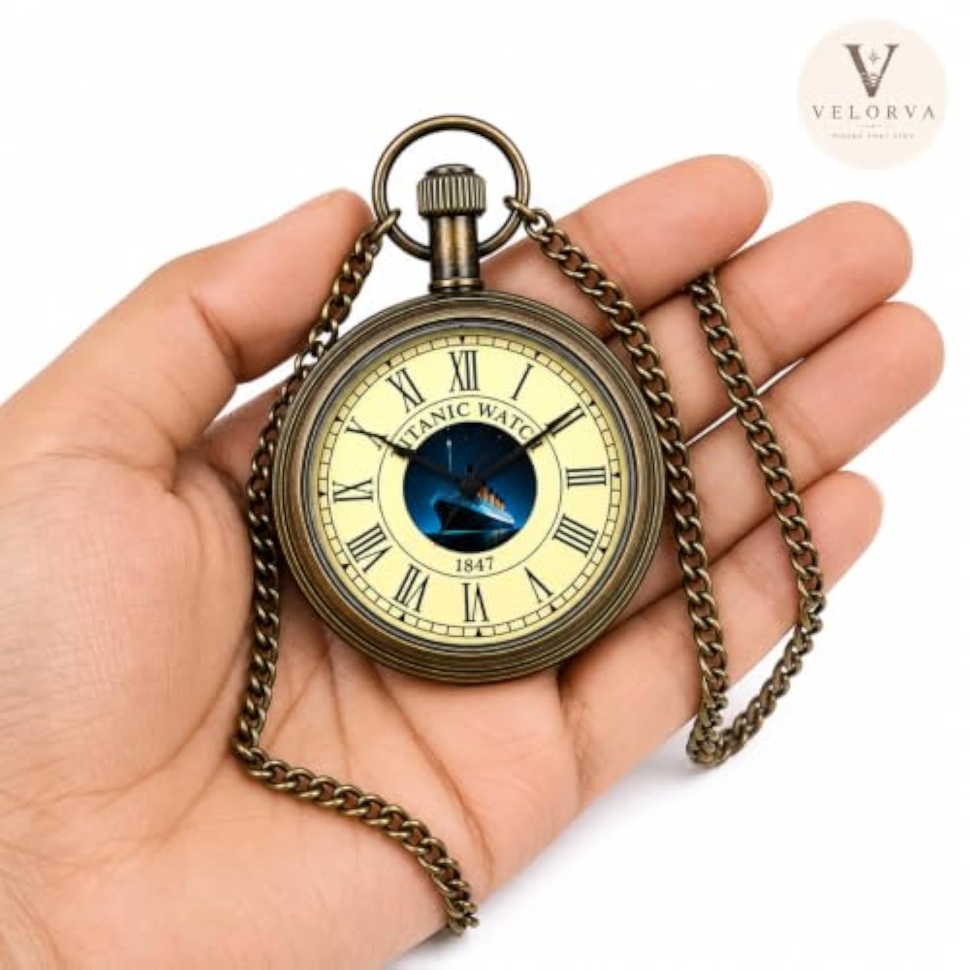 Vintage Nautical Pocket Watch with Chain