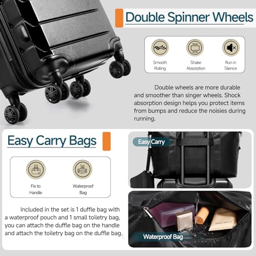 Image of Hoteel Luggage Sets 3 Piece, 4-Yr Warranty, PC+ABS Hard Shell Expandable Suitcases with Wheels, TSA Aproved Lock and Carry on Bags, Travel Suit Case Set for Men and Women, (3-Piece, Black)