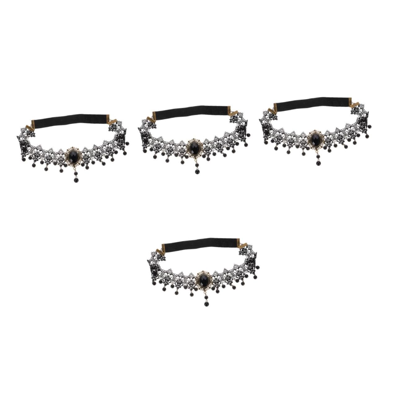 Healeved 4 Stück Gothic Lace Choker mit Kristallanhänger und Teardrop Design Halloween Accessoire für Damen für Maskenbälle und Besondere Anlässe