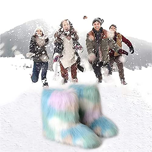 GUOHAPPY Fashion Fluffy Plush Snow Boots, Faux Fox Fur Boots Women Warm Shoes Furry Shoes, Comfortable Outdoor Warm Boot, Girl Fashion Party Shoes, You are The Focus,26.5,G