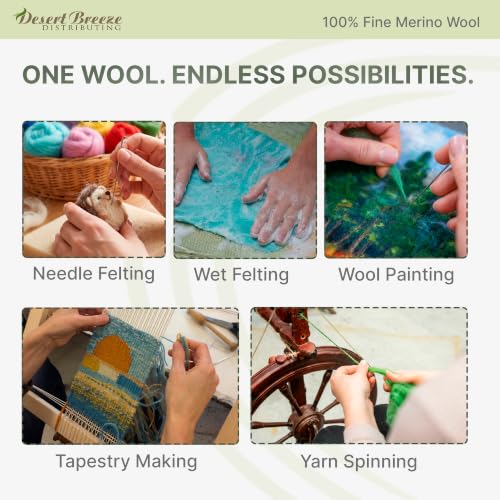 Image of 100% Natural Merino Wool Roving - Premium Combed Top Merino Roving Wool - Tapestry, Spinning, Wet Felting & Needle Felting Supplies - 21.5 Micron - 1 oz - Earth & Neutral, Color Earth