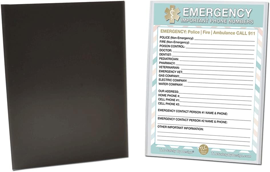 TLC Safety By Design Premium Emergency 8.5” x 11” Contact Cards in Magnetic Sleeve Large Format Refrigerator Safety Important Phone Numbers (2 Cards and 1 Magnetic Sleeve, Pastel Medical ICE)