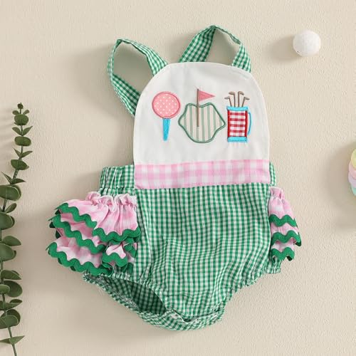 GOOCHEER Newborn Baby Girl Summer Outfits Golf Bubble Romper Dress Ruffle Plaid Sleeveless Bodysuit Jumpsuit Infant Clothes3