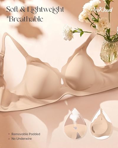 ProKloud Wireless Bras for Women Wave Push Up No Underwire Bralettes Seamless Full Coverage Support Lift Everyday Bra Nude - Image 6