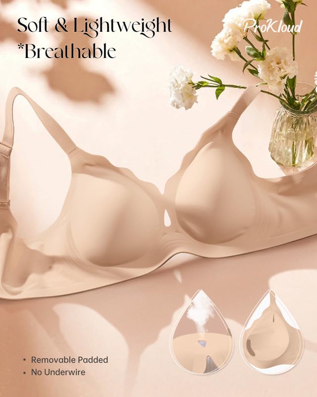 Image of ProKloud Bras for Women No Underwire Wireless Jelly Bras Full Coverage Seamless Push Up Bralettes Support Tshirt Bra