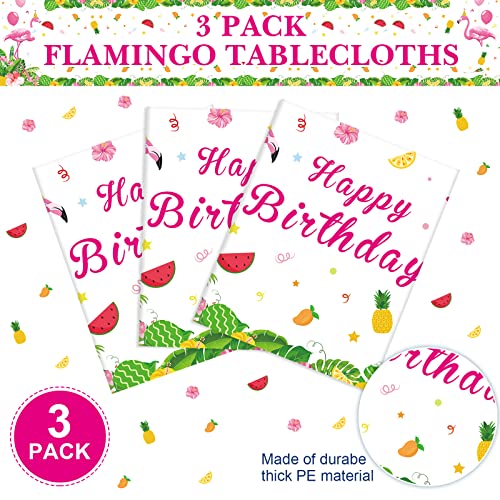 3 Pcs Happy Birthday Flamingo Tablecloth Rectangular Luau Party Tablecloth Tropical Plastic Pink Flamingo Table Cover For Flamingo Birthday Party Decorations Summer Picnic Beach, 54 X 108 Inch #TOP2