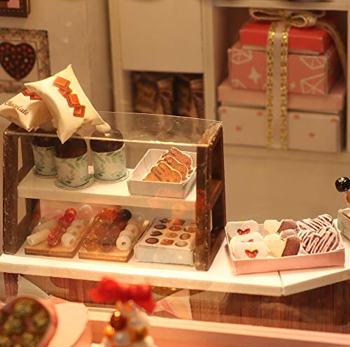 Cool Beans Boutique 1:24 Miniature Diy Dollhouse Kit Wooden European Chocolatier And Confectionery Shop With Musical Mechanism And Dust Cover - Architecture Model Kit (Chocolatier Without Batteries) #TOP6
