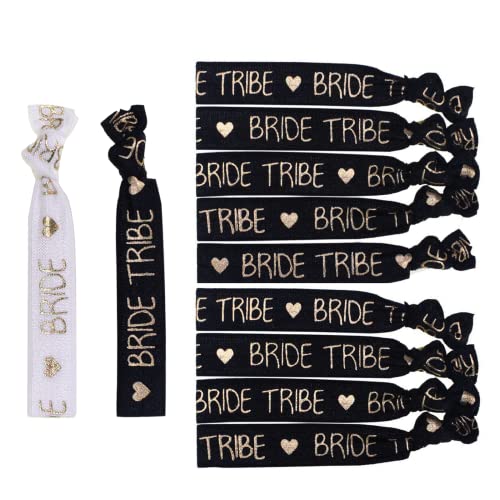 SOKLIT JGA - Pulseras elásticas para despedida de soltera (11 unidades, 10 unidades, color blanco y 10 bride tribes, oro negro) Cover