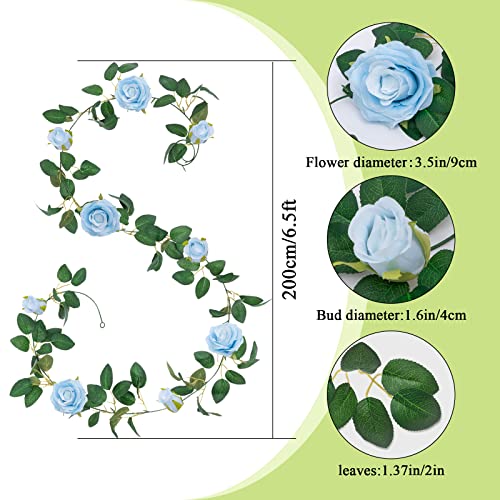 U'artlines 3Pcs Artificial Rose Vine Garland Total 19.68Ft Silk Flower Hanging Baskets Plants For Indoor Outdoor Home Wedding Arch Garden Wall Decor（Set Of 3, Blue） #TOP1