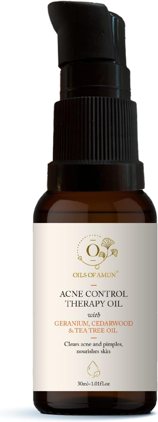 Acne Control Therapy Oil with Geranium, Cedarwood & Tea Tree Oil | Helps reduce Acne, Blemishes & Dark spots | Prevents Breakouts |