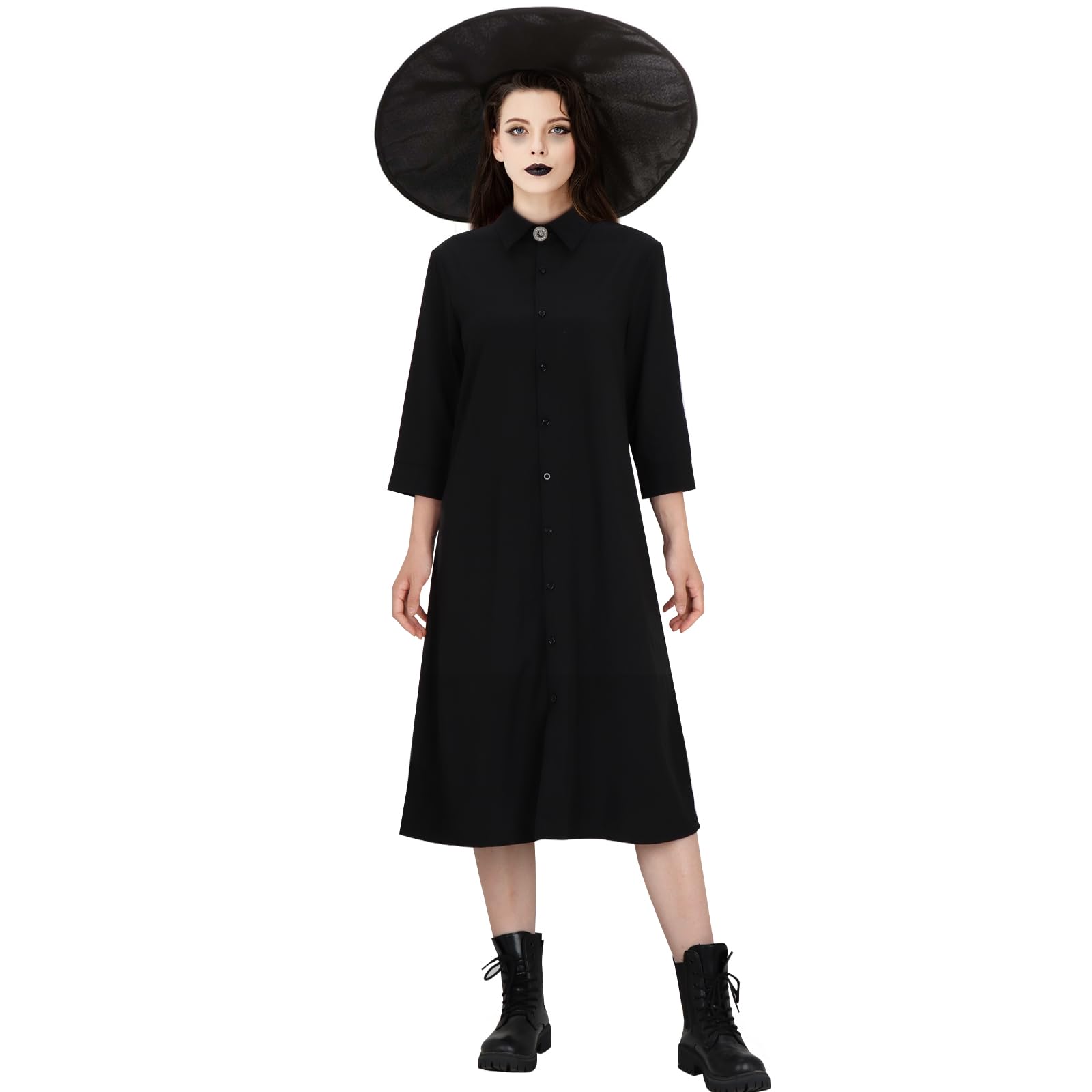 FunhooWomen's Deetz Costume Dress with Hat Gothic Style Black Dark Dresses Outfit for Halloween Carnival Party Fancy Dress