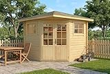 Alpholz 5-Eck Gartenhaus Sunny-B aus Holz Naturbelassen 250 x 250 cm mit 28 mm Wandstärke & Spitzdach